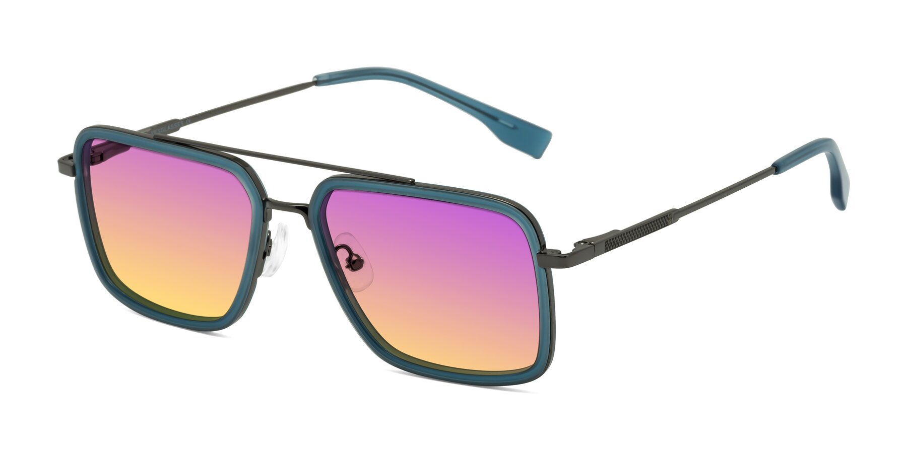 Angle of Tulip in Teal-Gunmetal with Purple / Yellow Gradient Lenses