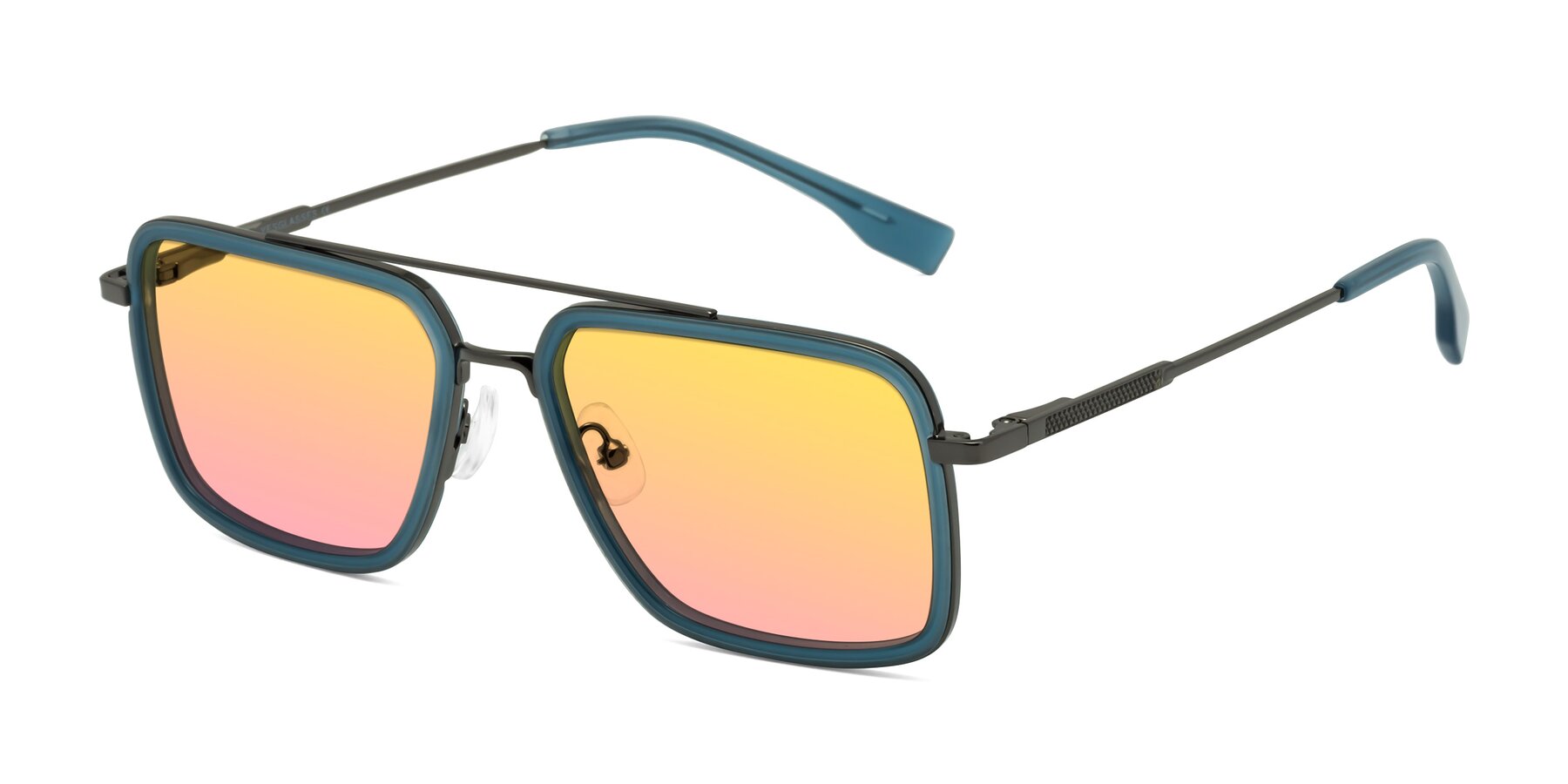 Angle of Tulip in Teal-Gunmetal with Yellow / Pink Gradient Lenses