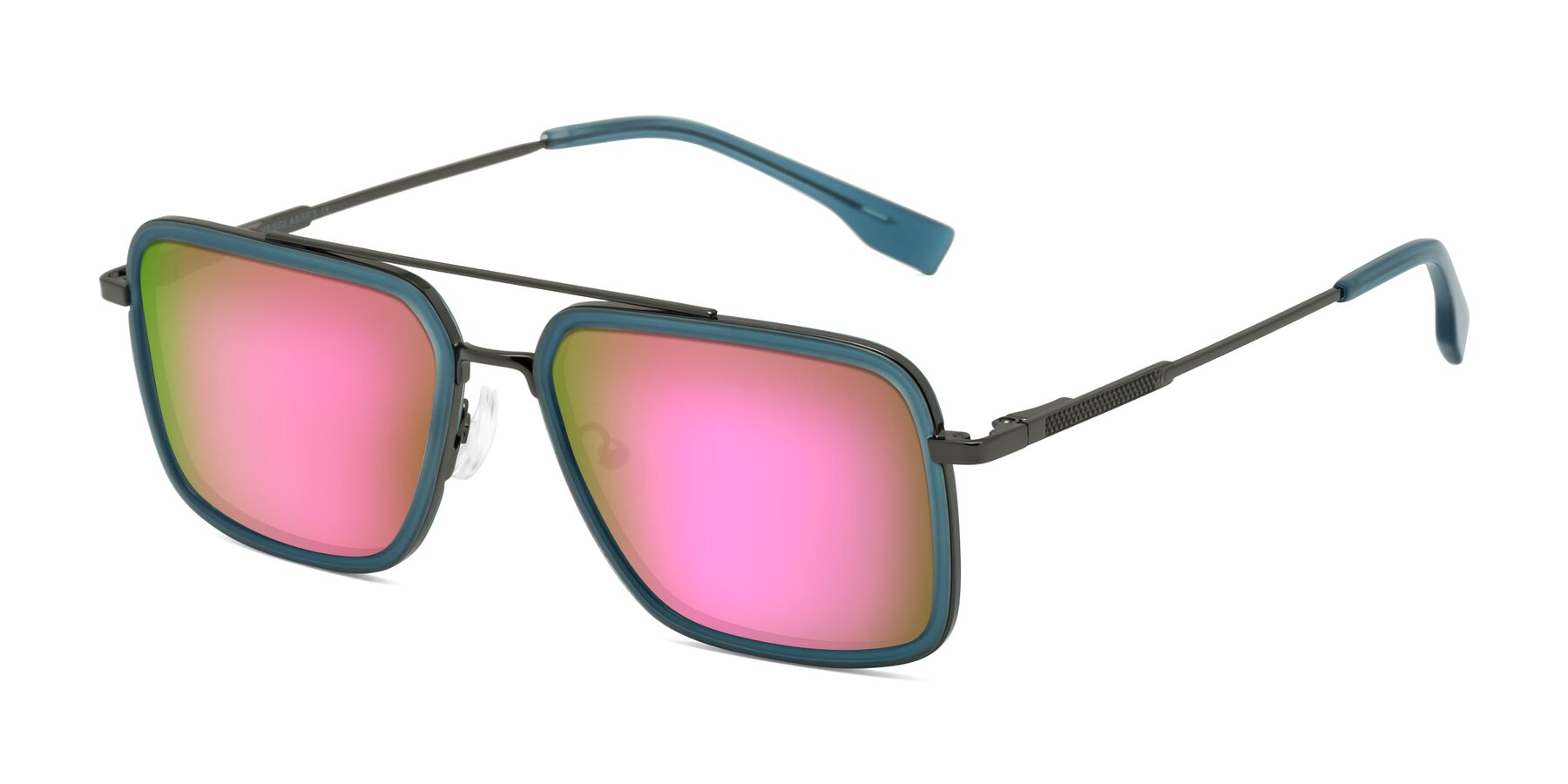 Angle of Tulip in Teal-Gunmetal with Pink Mirrored Lenses