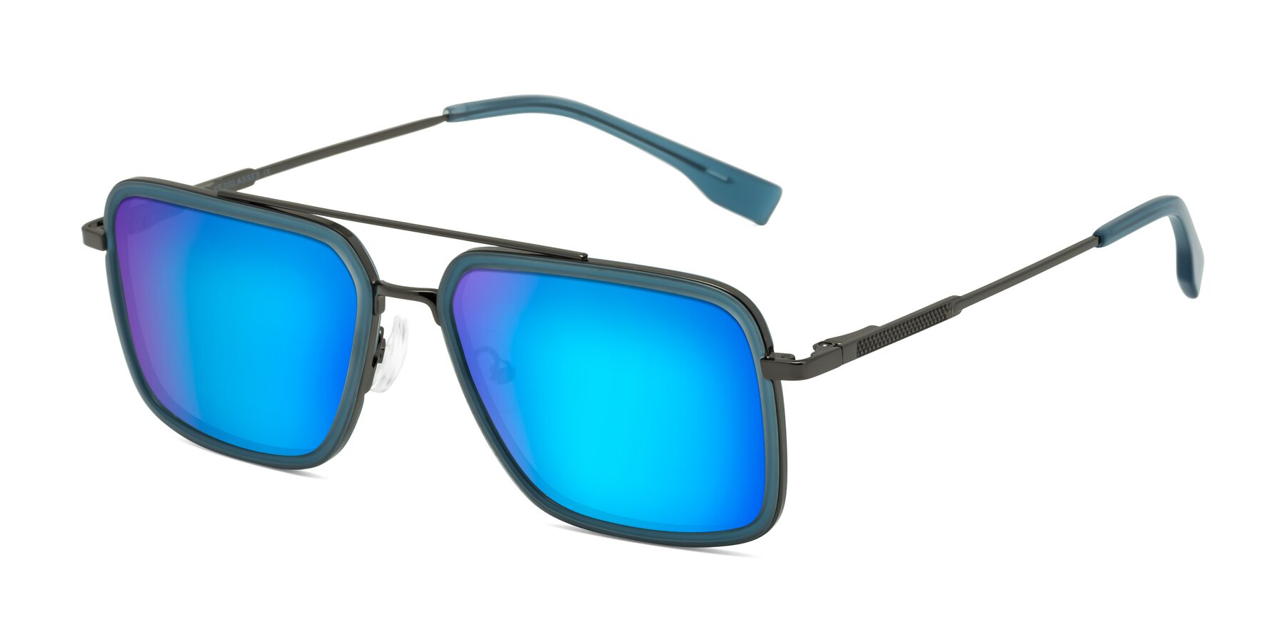 Angle of Tulip in Teal-Gunmetal with Blue Mirrored Lenses