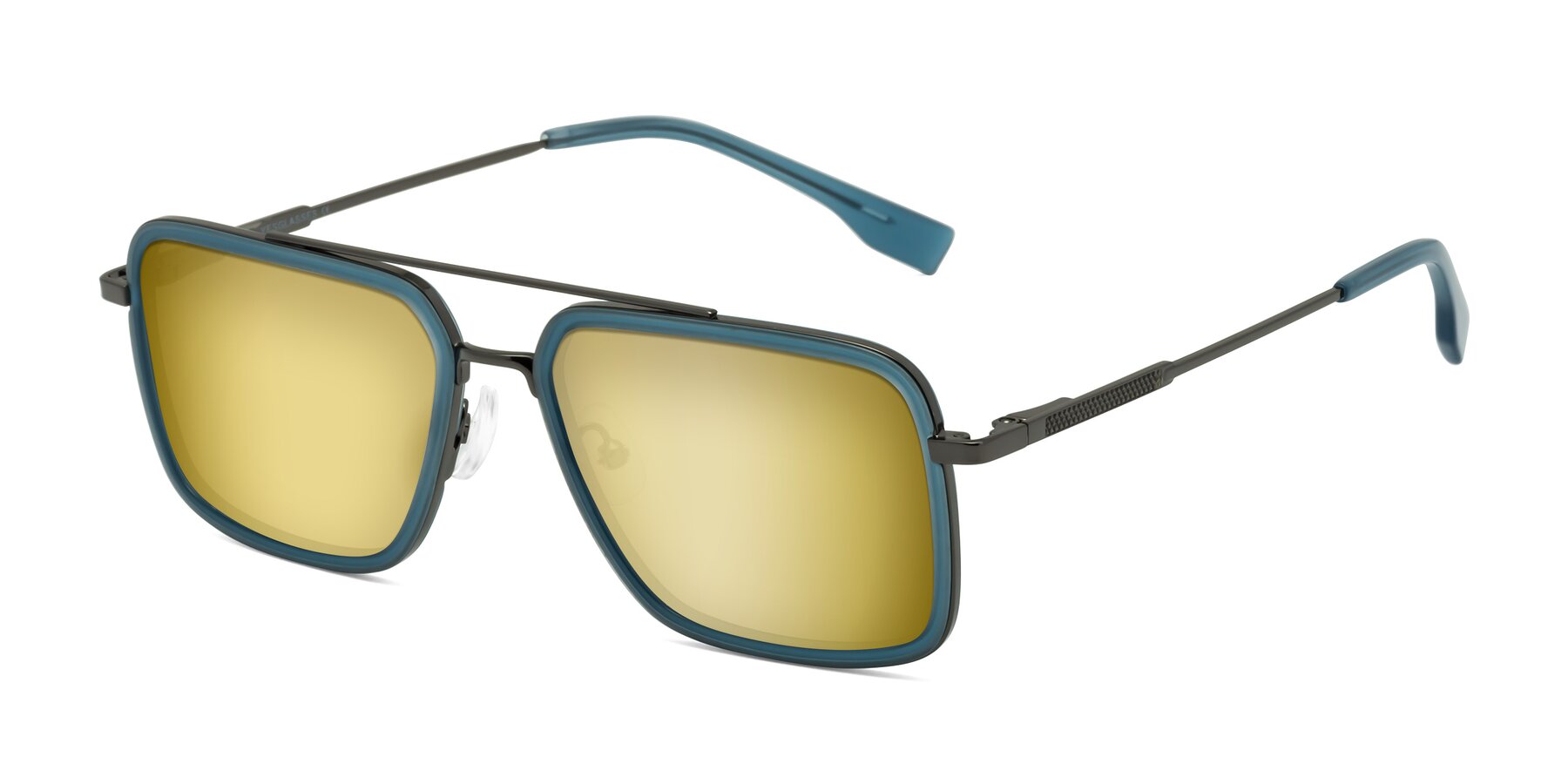 Angle of Tulip in Teal-Gunmetal with Gold Mirrored Lenses