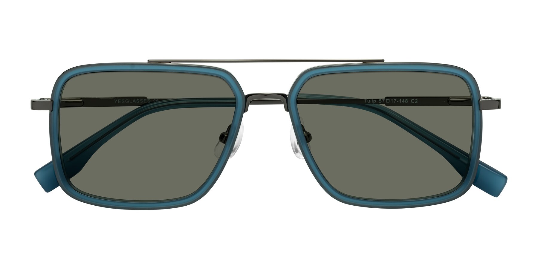 Folded Front of Tulip in Teal-Gunmetal with Gray Polarized Lenses