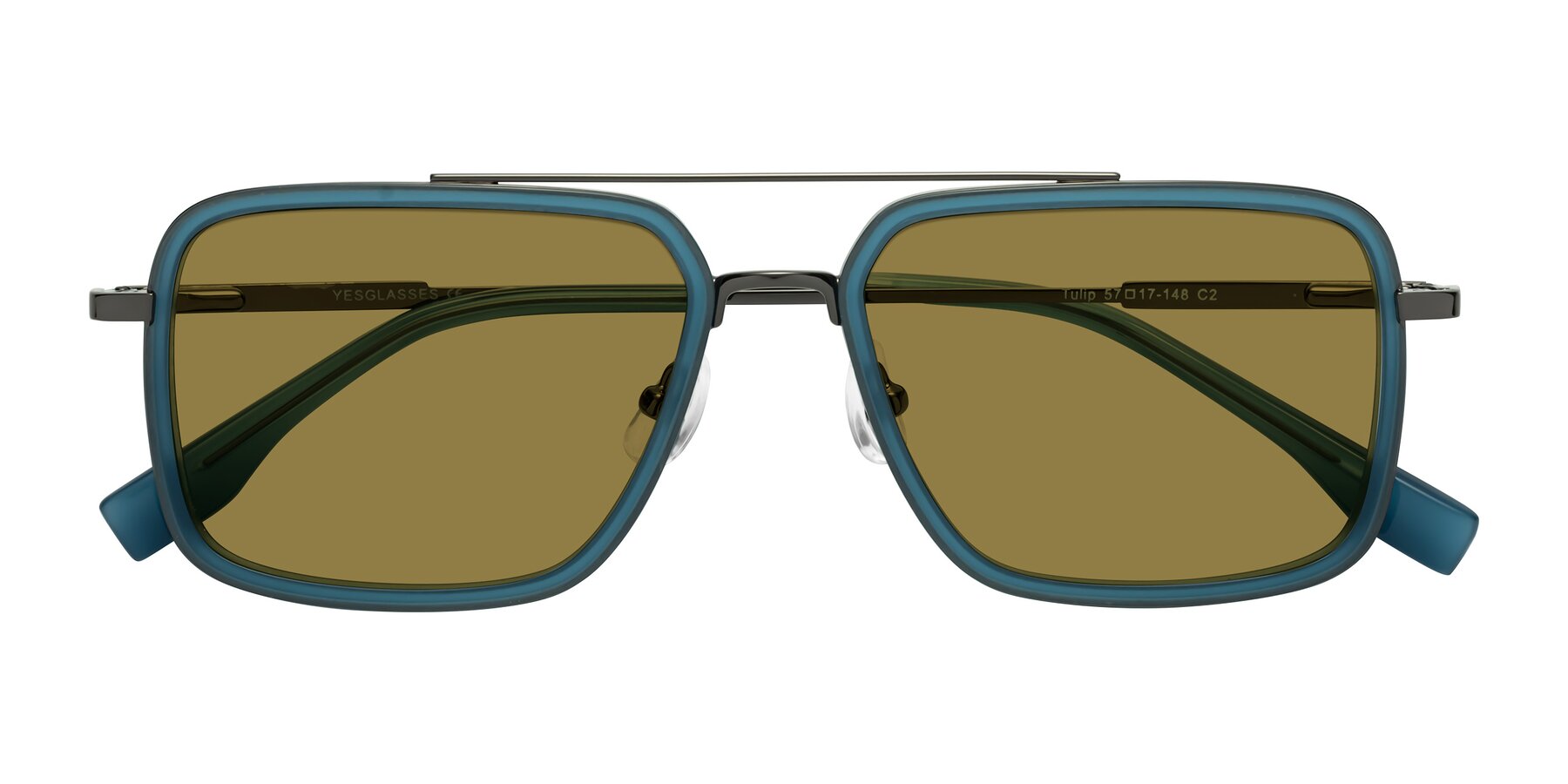 Folded Front of Tulip in Teal-Gunmetal with Brown Polarized Lenses