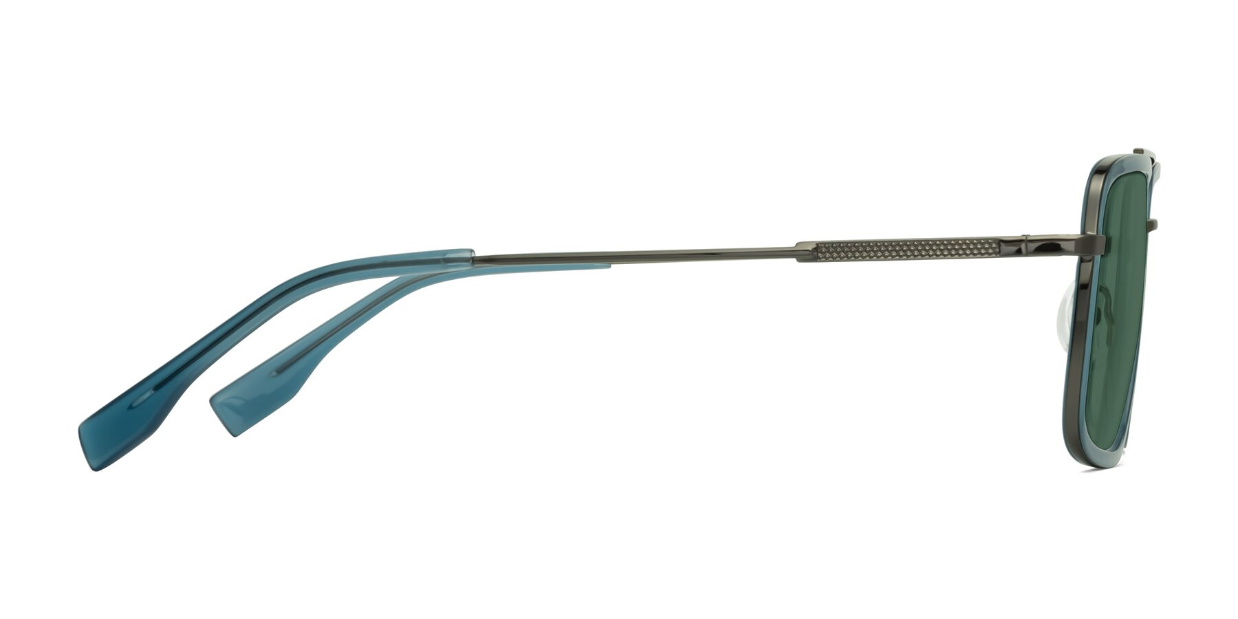 Side of Tulip in Teal-Gunmetal with Green Polarized Lenses