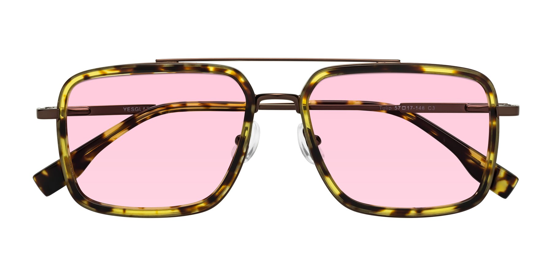 Folded Front of Tulip in Tortoise-Brown with Light Pink Tinted Lenses