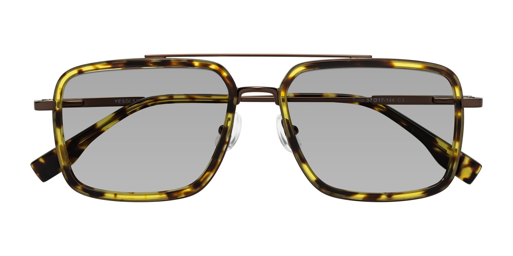 Folded Front of Tulip in Tortoise-Brown with Light Gray Tinted Lenses