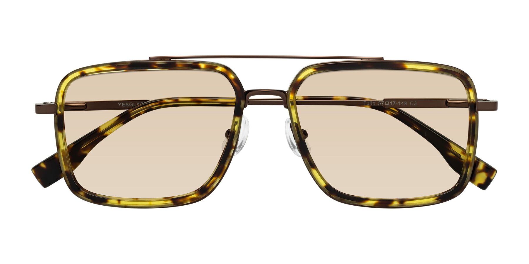 Folded Front of Tulip in Tortoise-Brown with Light Brown Tinted Lenses