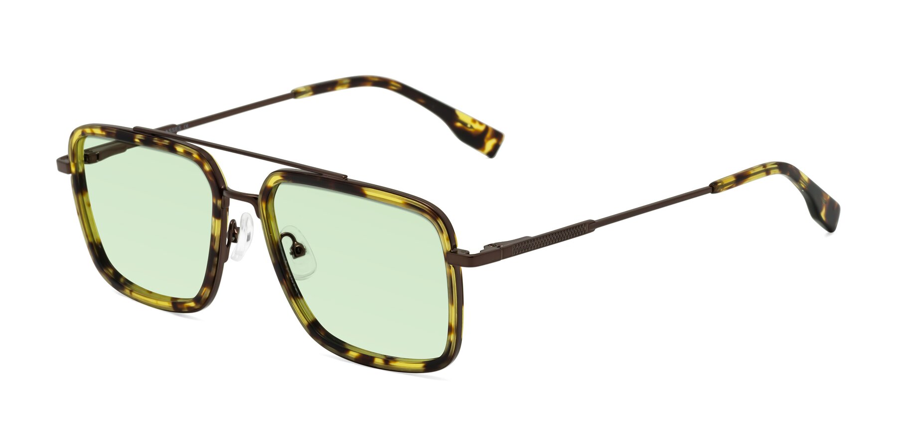 Angle of Tulip in Tortoise-Brown with Light Green Tinted Lenses