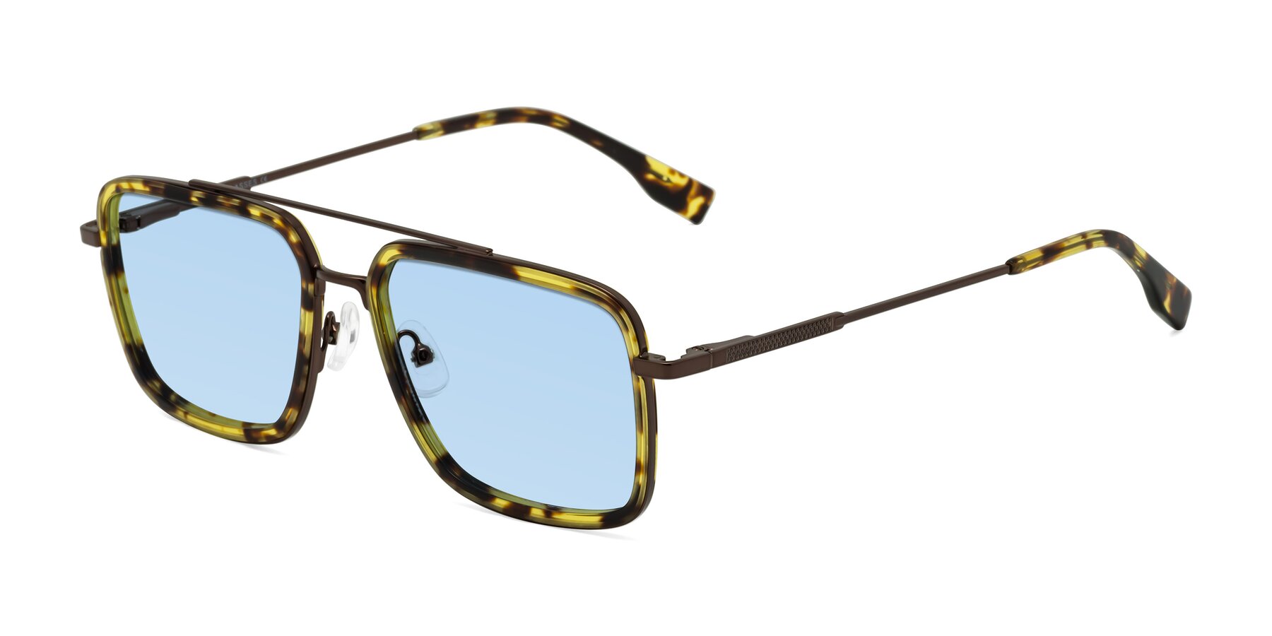 Angle of Tulip in Tortoise-Brown with Light Blue Tinted Lenses