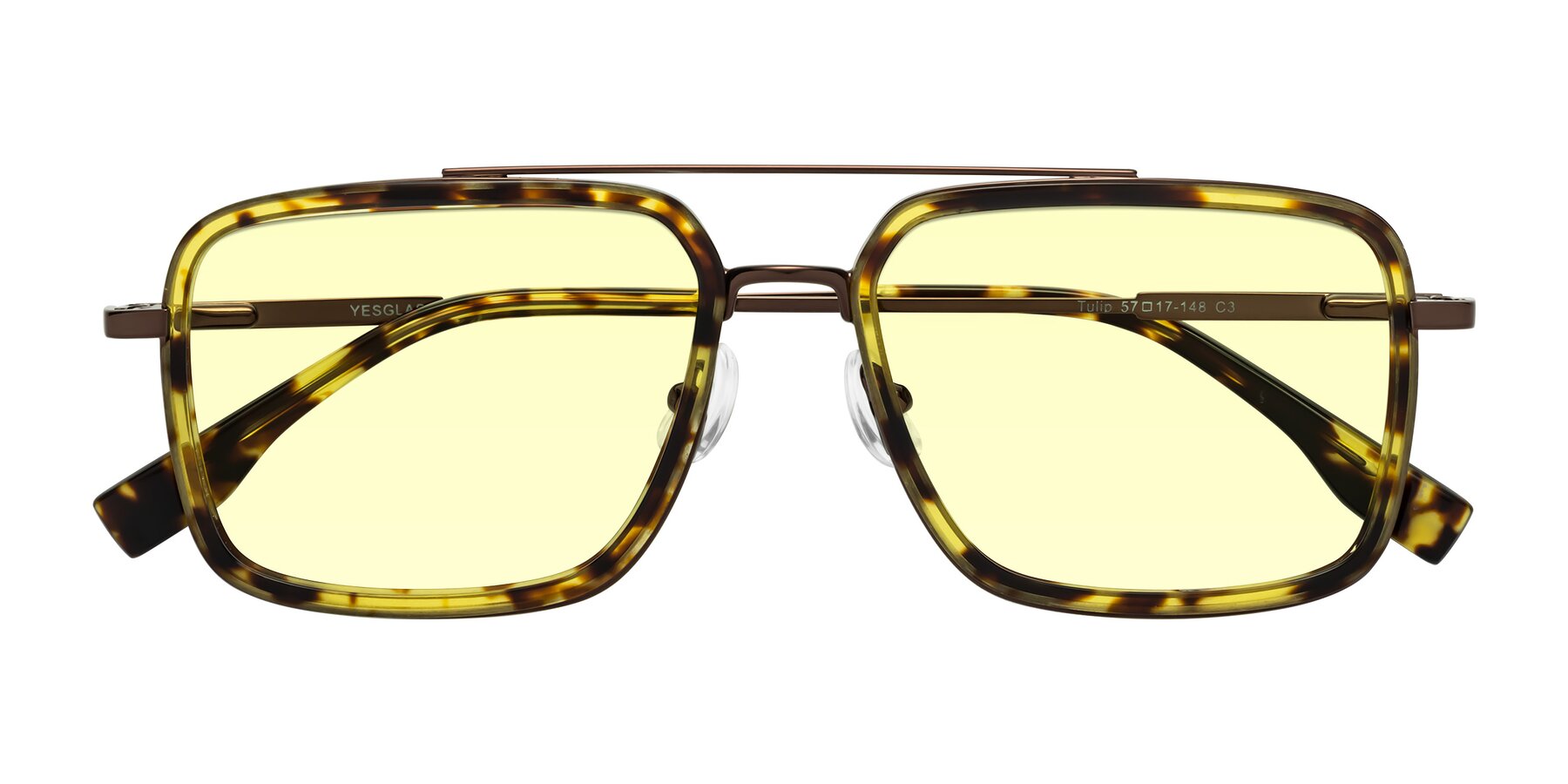 Folded Front of Tulip in Tortoise-Brown with Light Yellow Tinted Lenses