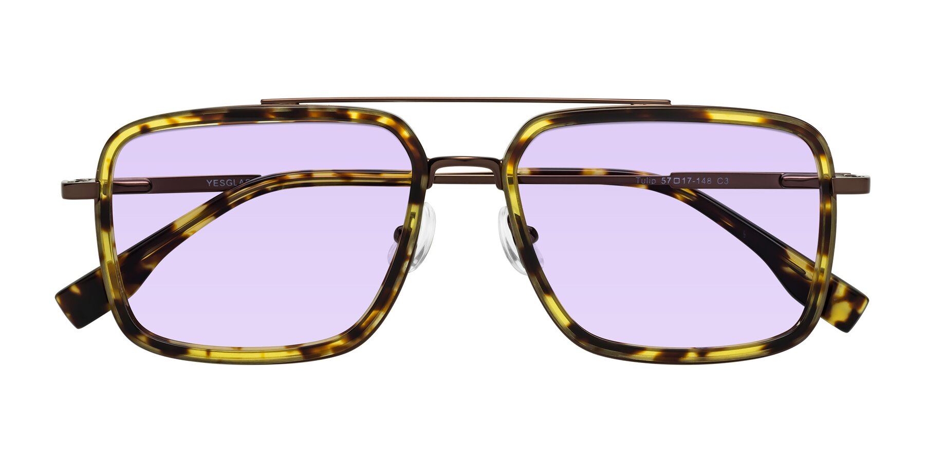 Folded Front of Tulip in Tortoise-Brown with Light Purple Tinted Lenses