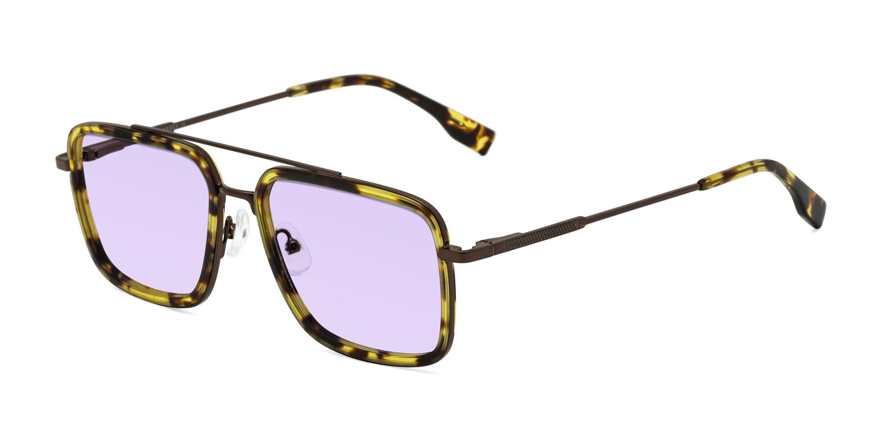 Angle of Tulip in Tortoise-Brown with Light Purple Tinted Lenses