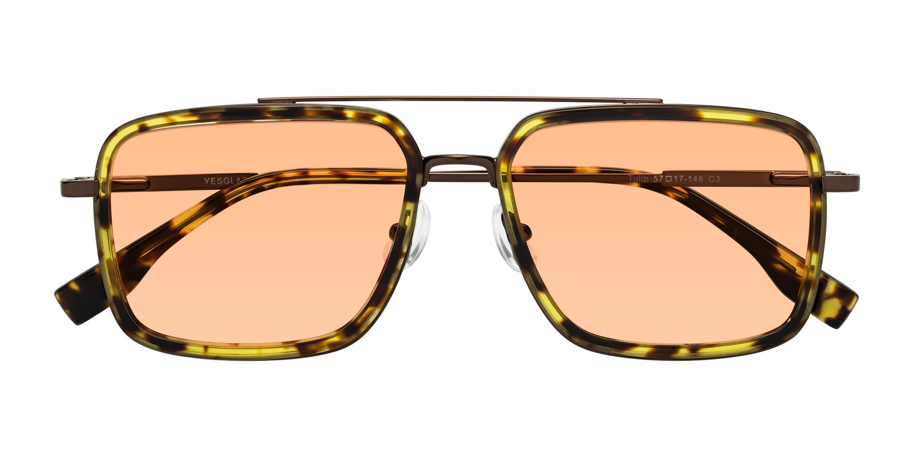 Folded Front of Tulip in Tortoise-Brown with Light Orange Tinted Lenses