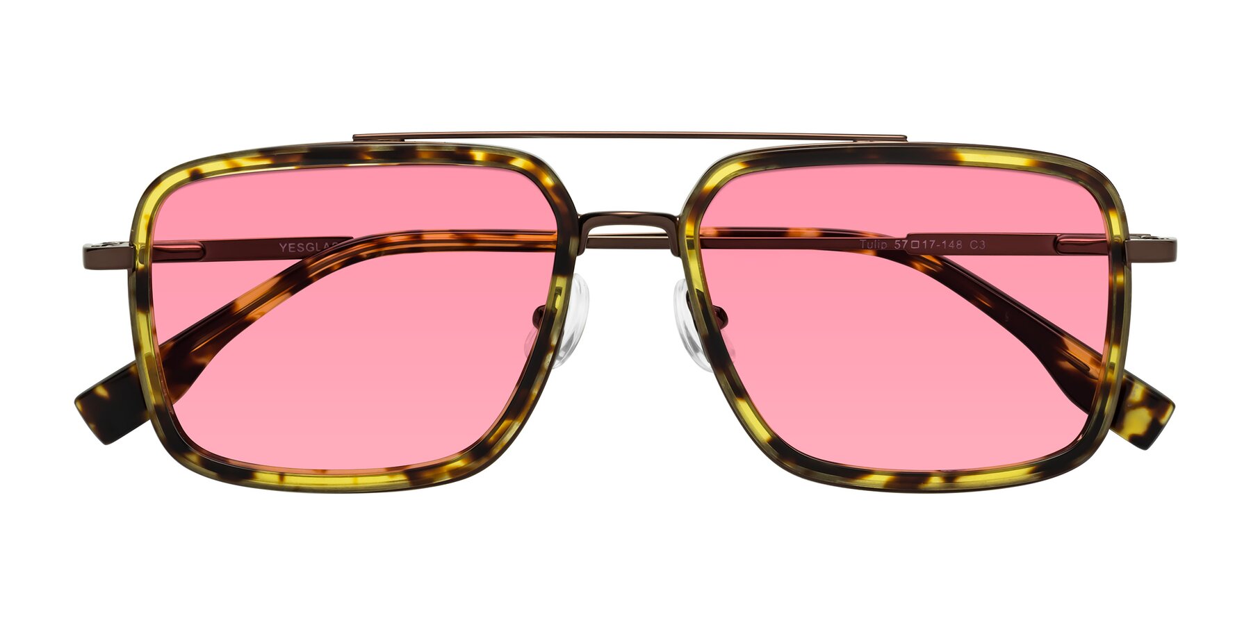 Folded Front of Tulip in Tortoise-Brown with Pink Tinted Lenses