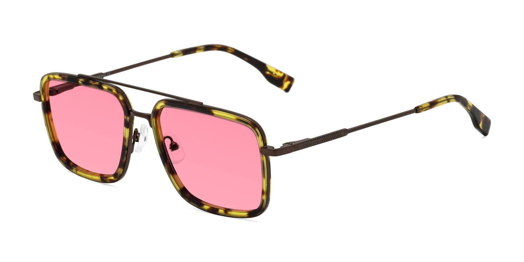 Angle of Tulip in Tortoise-Brown with Pink Tinted Lenses