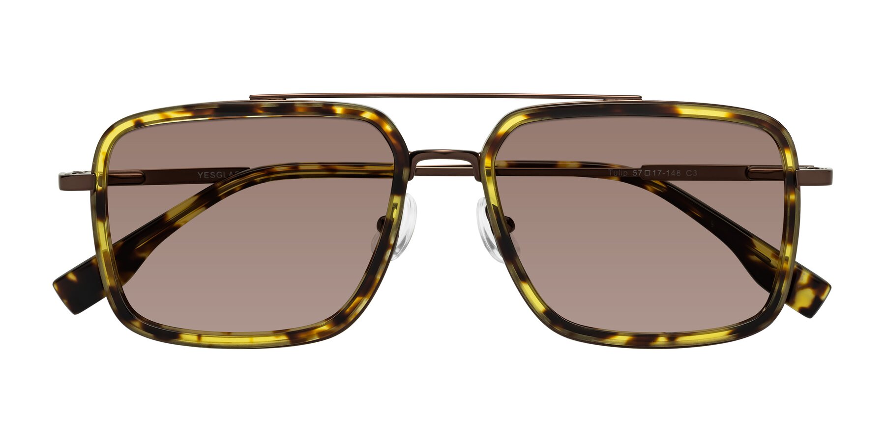 Folded Front of Tulip in Tortoise-Brown with Medium Brown Tinted Lenses