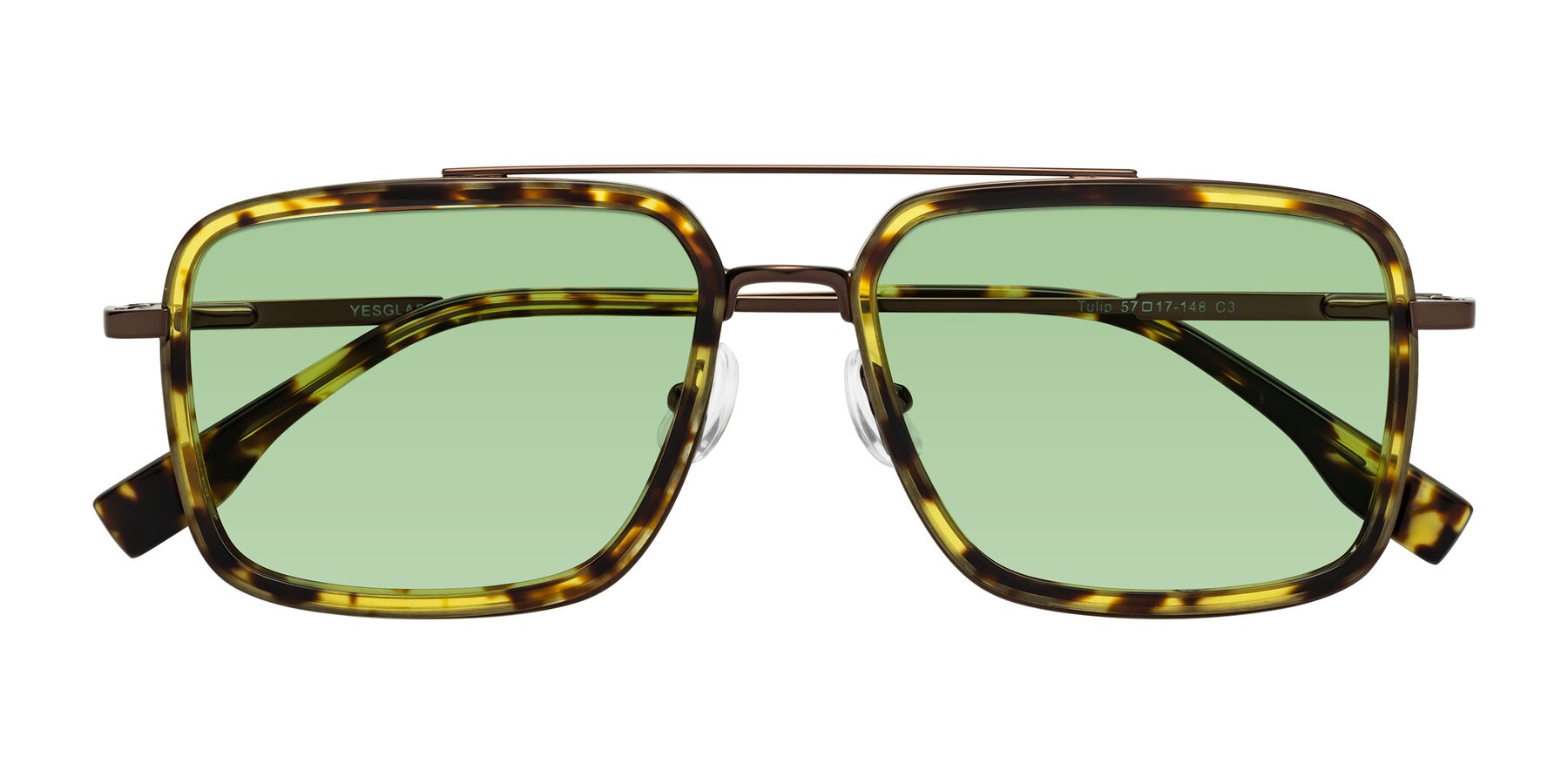 Folded Front of Tulip in Tortoise-Brown with Medium Green Tinted Lenses