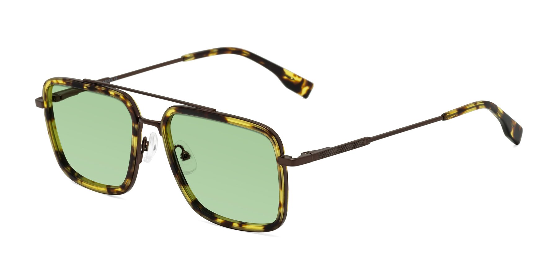 Angle of Tulip in Tortoise-Brown with Medium Green Tinted Lenses