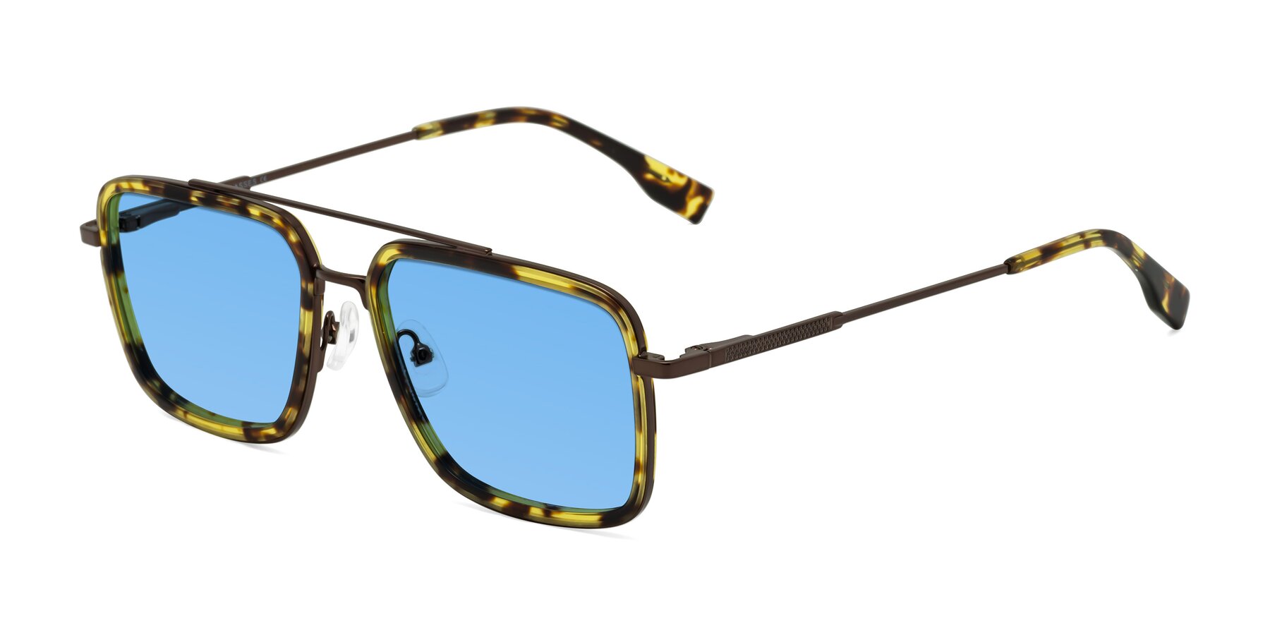 Angle of Tulip in Tortoise-Brown with Medium Blue Tinted Lenses