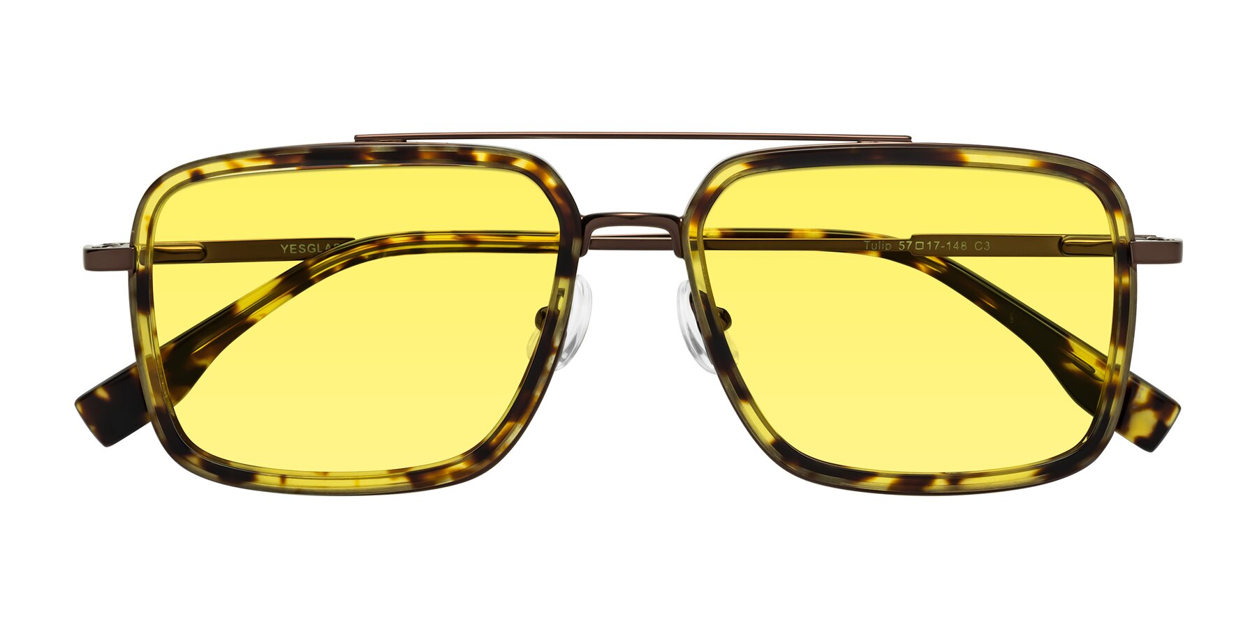 Folded Front of Tulip in Tortoise-Brown with Medium Yellow Tinted Lenses