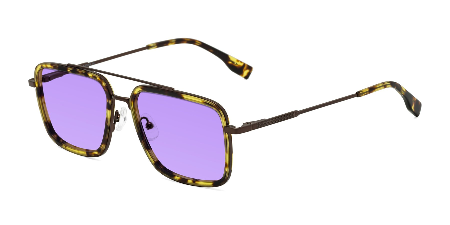 Angle of Tulip in Tortoise-Brown with Medium Purple Tinted Lenses