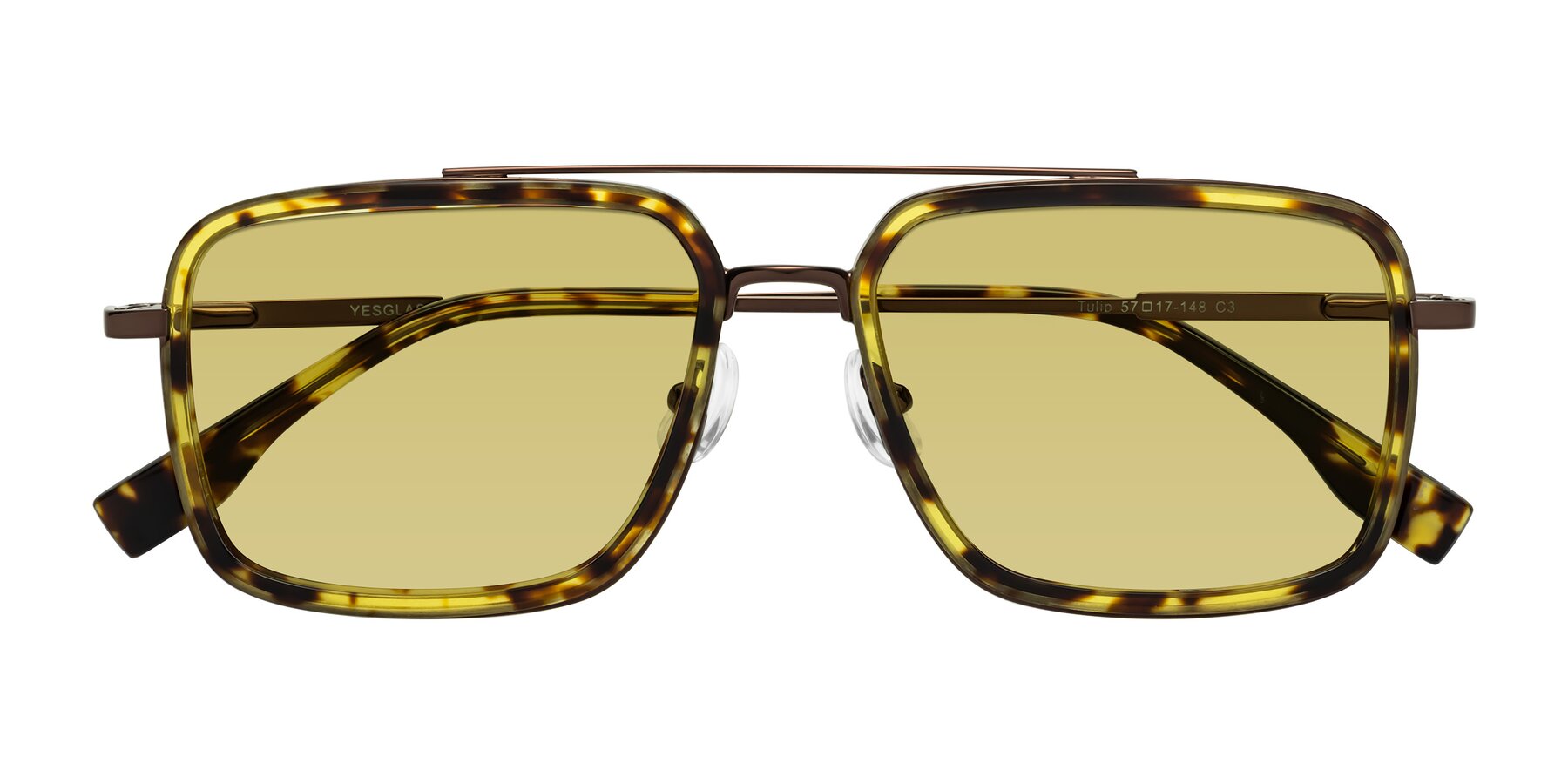 Folded Front of Tulip in Tortoise-Brown with Medium Champagne Tinted Lenses