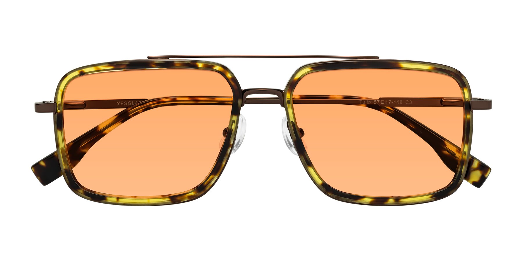 Folded Front of Tulip in Tortoise-Brown with Medium Orange Tinted Lenses