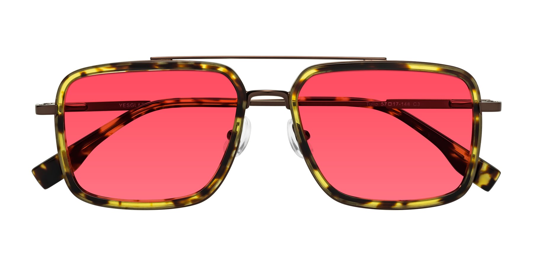 Folded Front of Tulip in Tortoise-Brown with Red Tinted Lenses