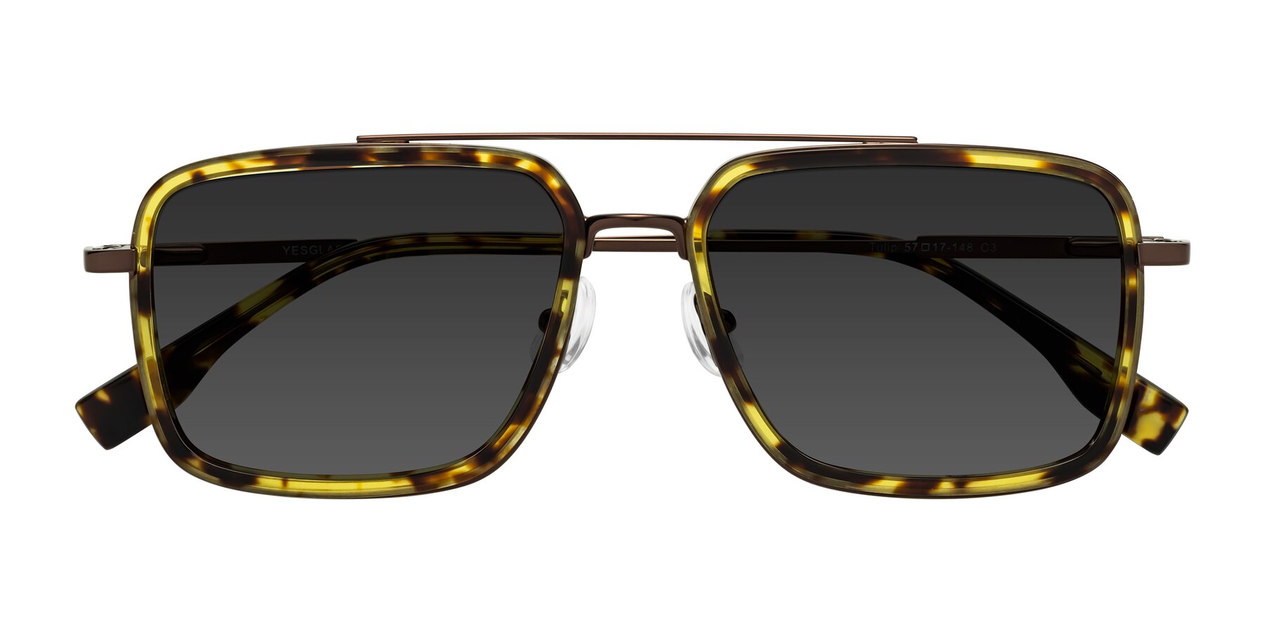 Folded Front of Tulip in Tortoise-Brown with Gray Tinted Lenses