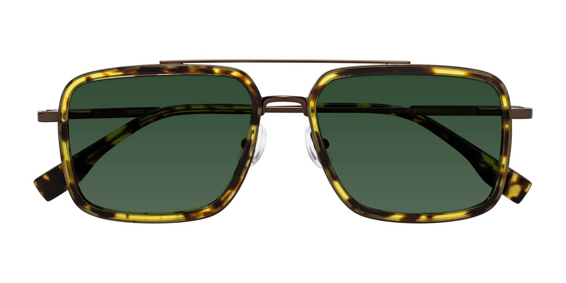 Folded Front of Tulip in Tortoise-Brown with Green Tinted Lenses