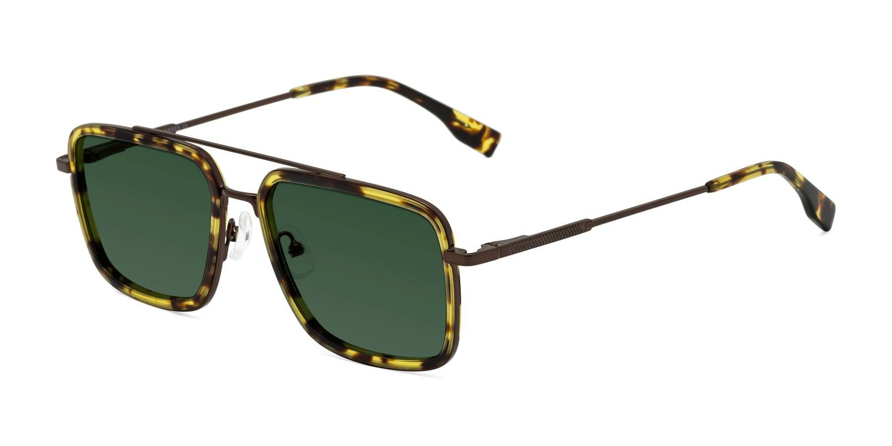 Angle of Tulip in Tortoise-Brown with Green Tinted Lenses