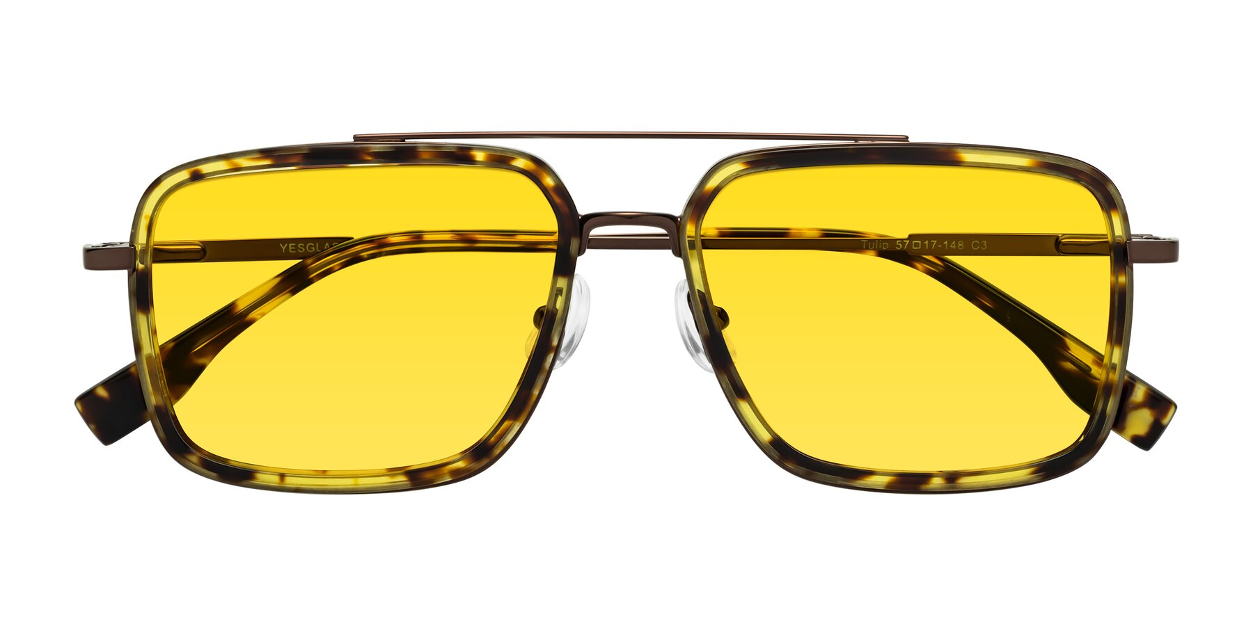 Folded Front of Tulip in Tortoise-Brown with Yellow Tinted Lenses