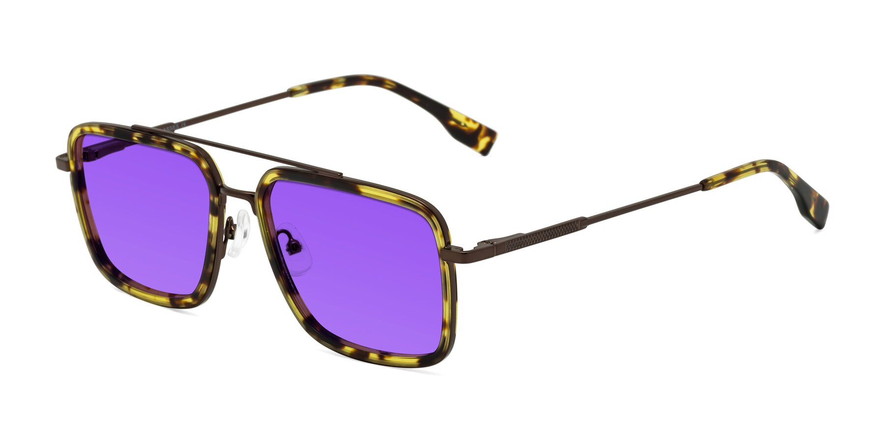 Angle of Tulip in Tortoise-Brown with Purple Tinted Lenses