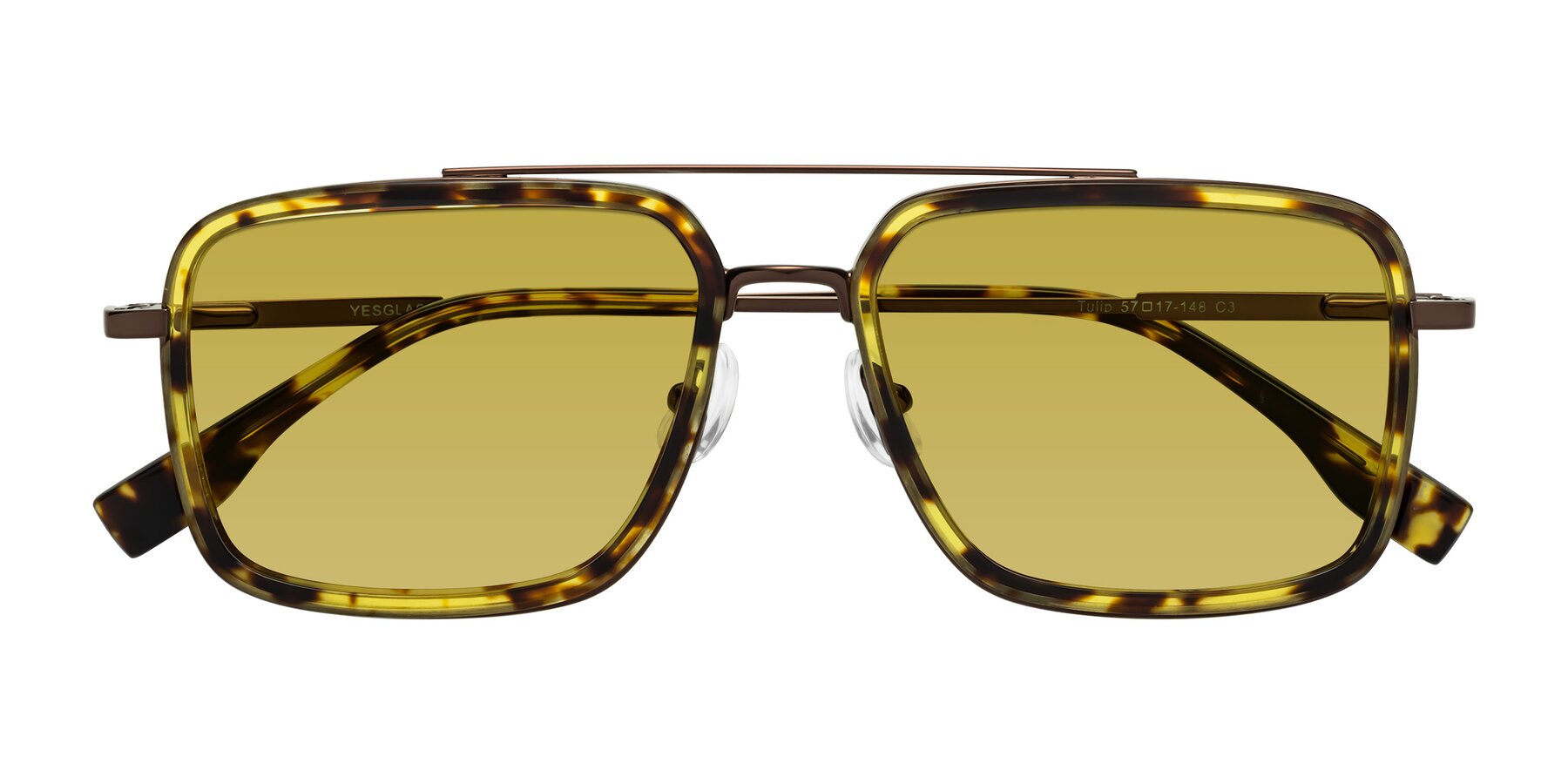 Folded Front of Tulip in Tortoise-Brown with Champagne Tinted Lenses