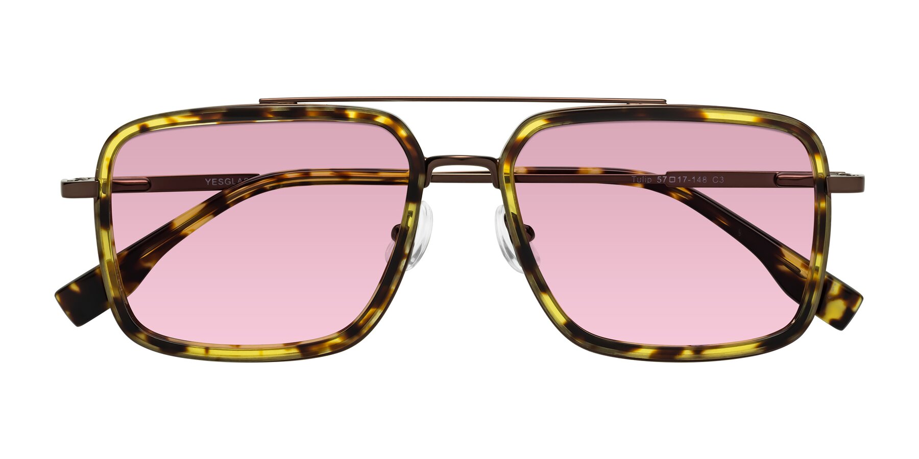 Folded Front of Tulip in Tortoise-Brown with Light Wine Tinted Lenses