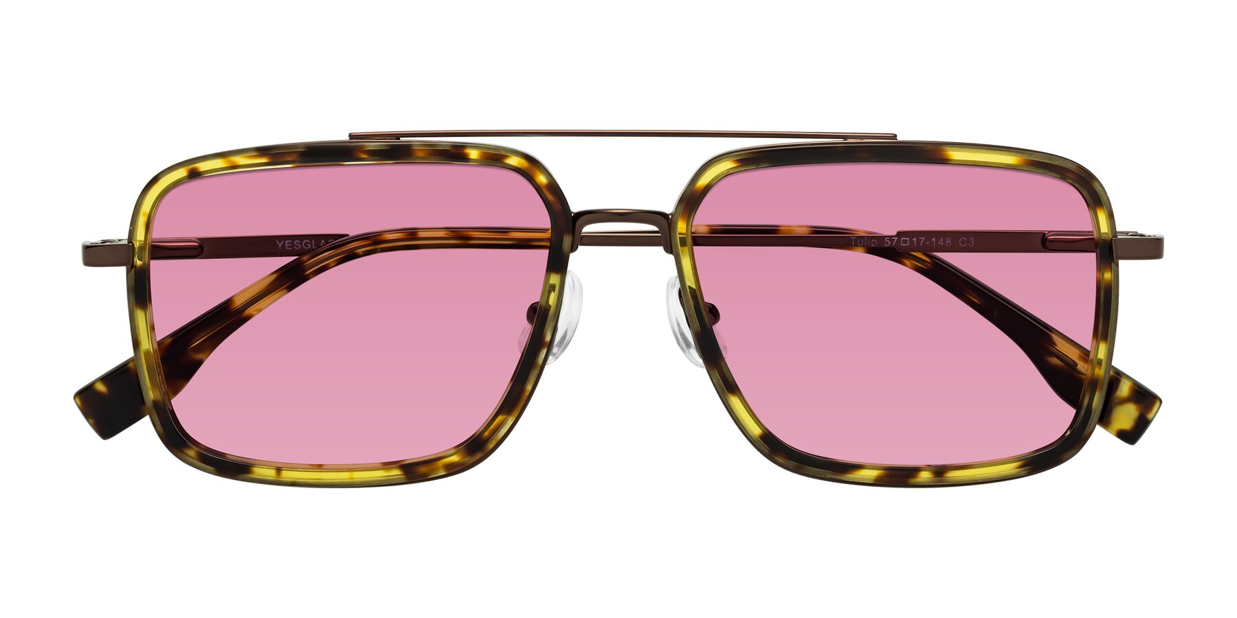 Folded Front of Tulip in Tortoise-Brown with Medium Wine Tinted Lenses