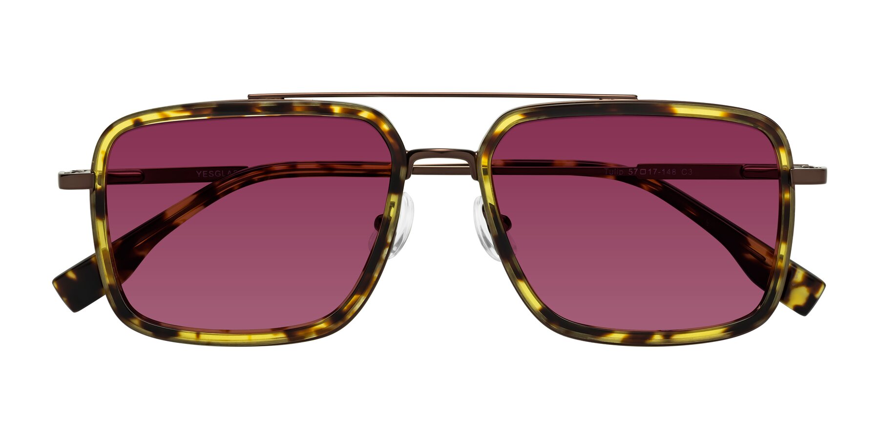 Folded Front of Tulip in Tortoise-Brown with Wine Tinted Lenses