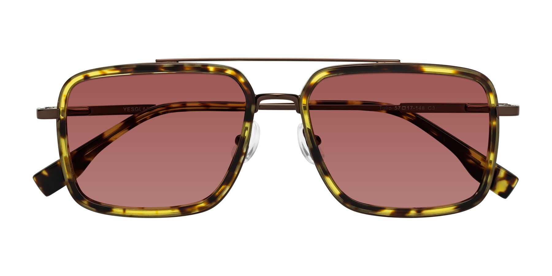 Folded Front of Tulip in Tortoise-Brown with Garnet Tinted Lenses