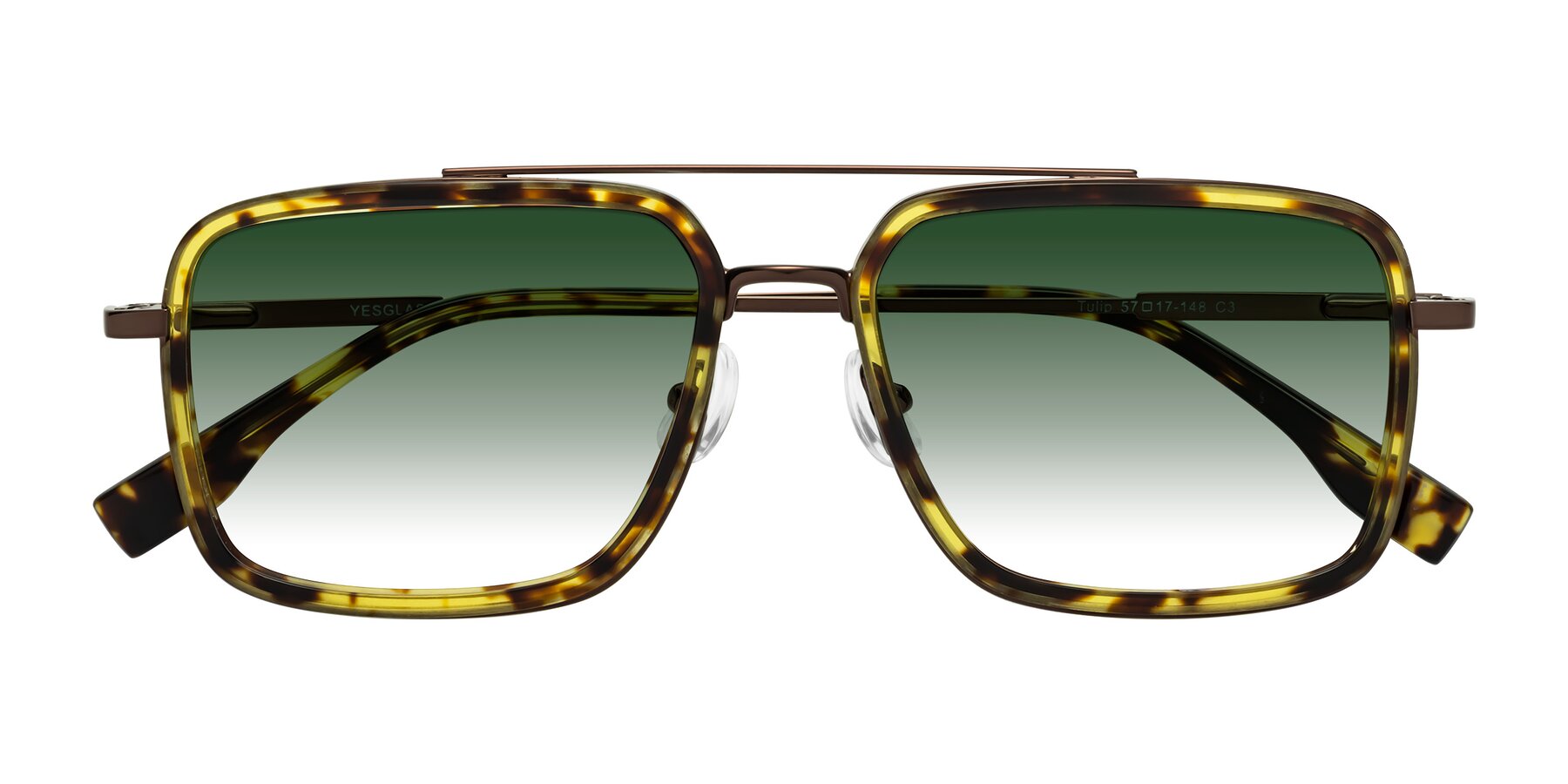 Folded Front of Tulip in Tortoise-Brown with Green Gradient Lenses