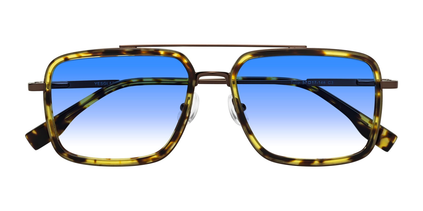 Folded Front of Tulip in Tortoise-Brown with Blue Gradient Lenses