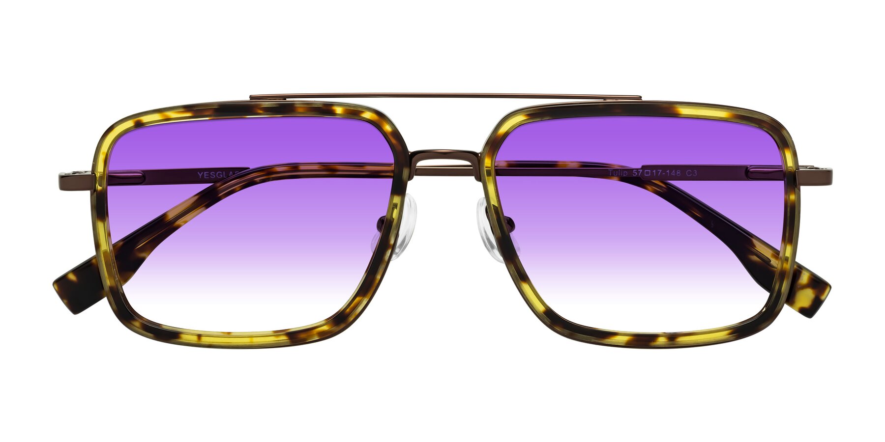 Folded Front of Tulip in Tortoise-Brown with Purple Gradient Lenses