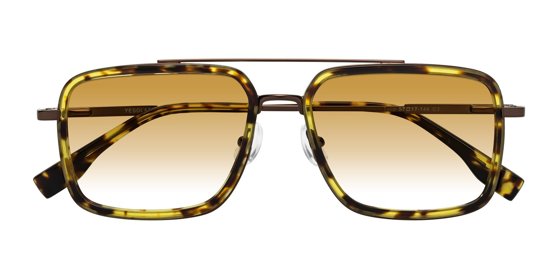 Folded Front of Tulip in Tortoise-Brown with Champagne Gradient Lenses