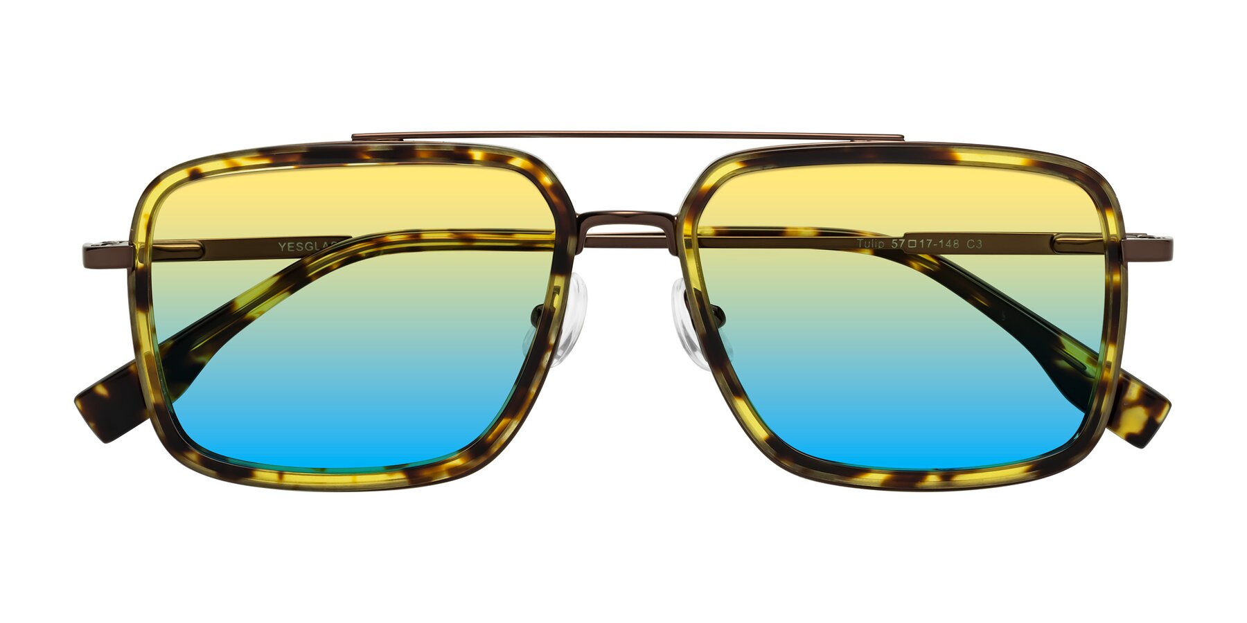 Folded Front of Tulip in Tortoise-Brown with Yellow / Blue Gradient Lenses