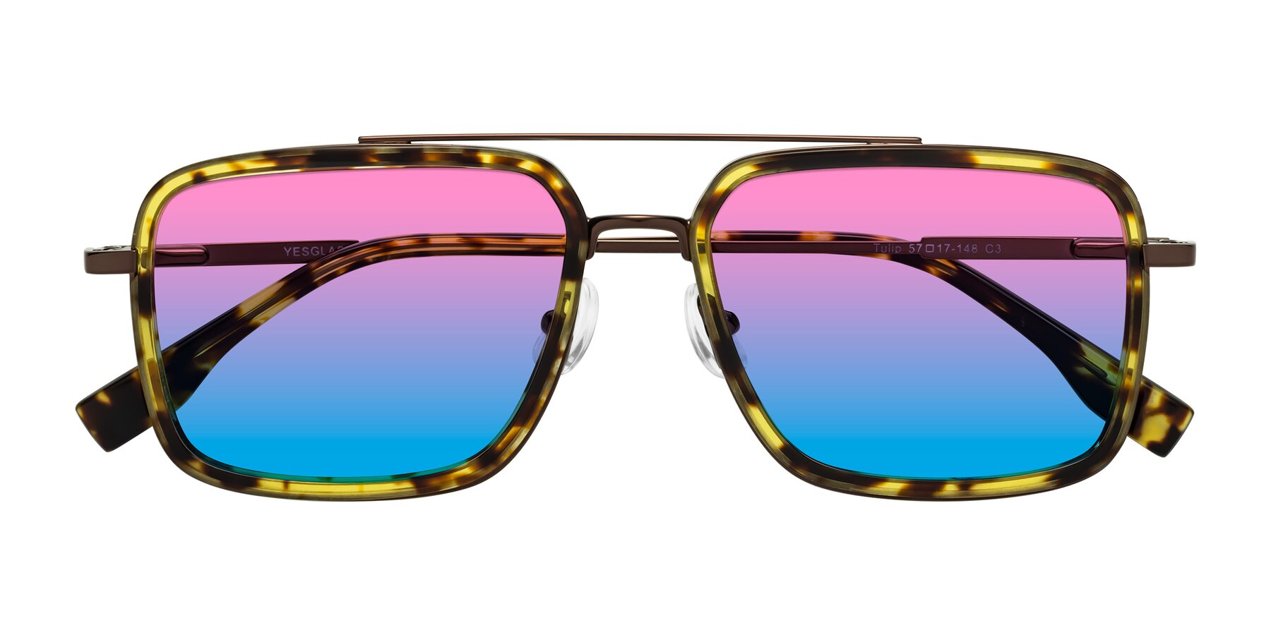 Folded Front of Tulip in Tortoise-Brown with Pink / Blue Gradient Lenses