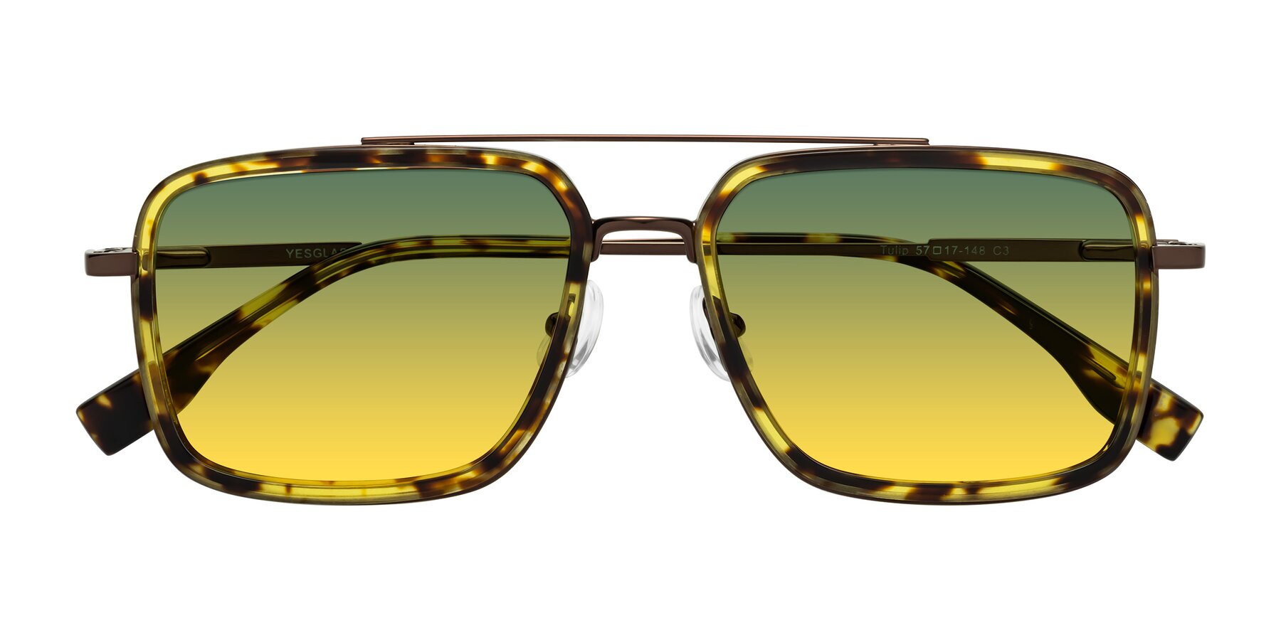 Folded Front of Tulip in Tortoise-Brown with Green / Yellow Gradient Lenses