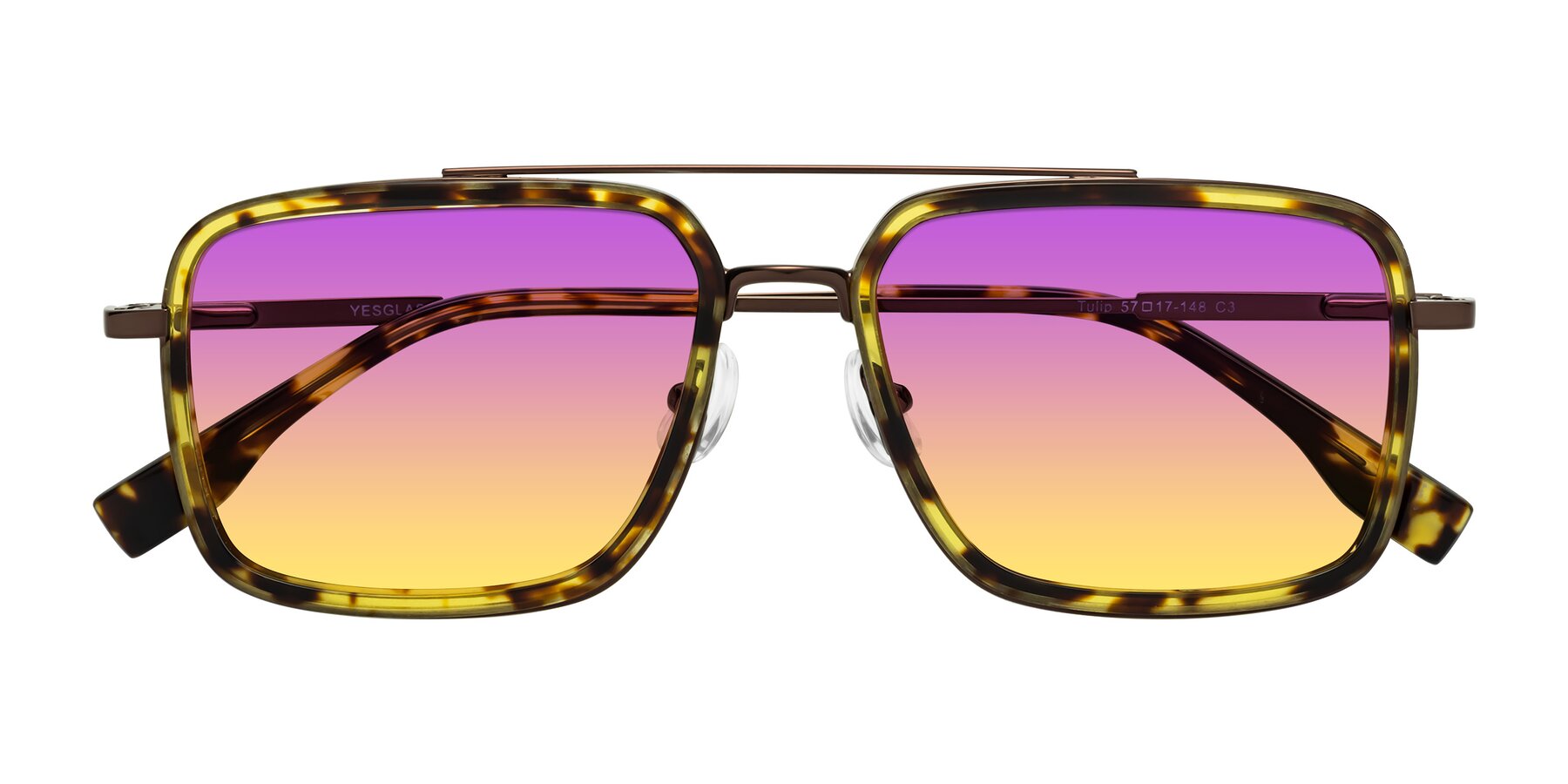 Folded Front of Tulip in Tortoise-Brown with Purple / Yellow Gradient Lenses