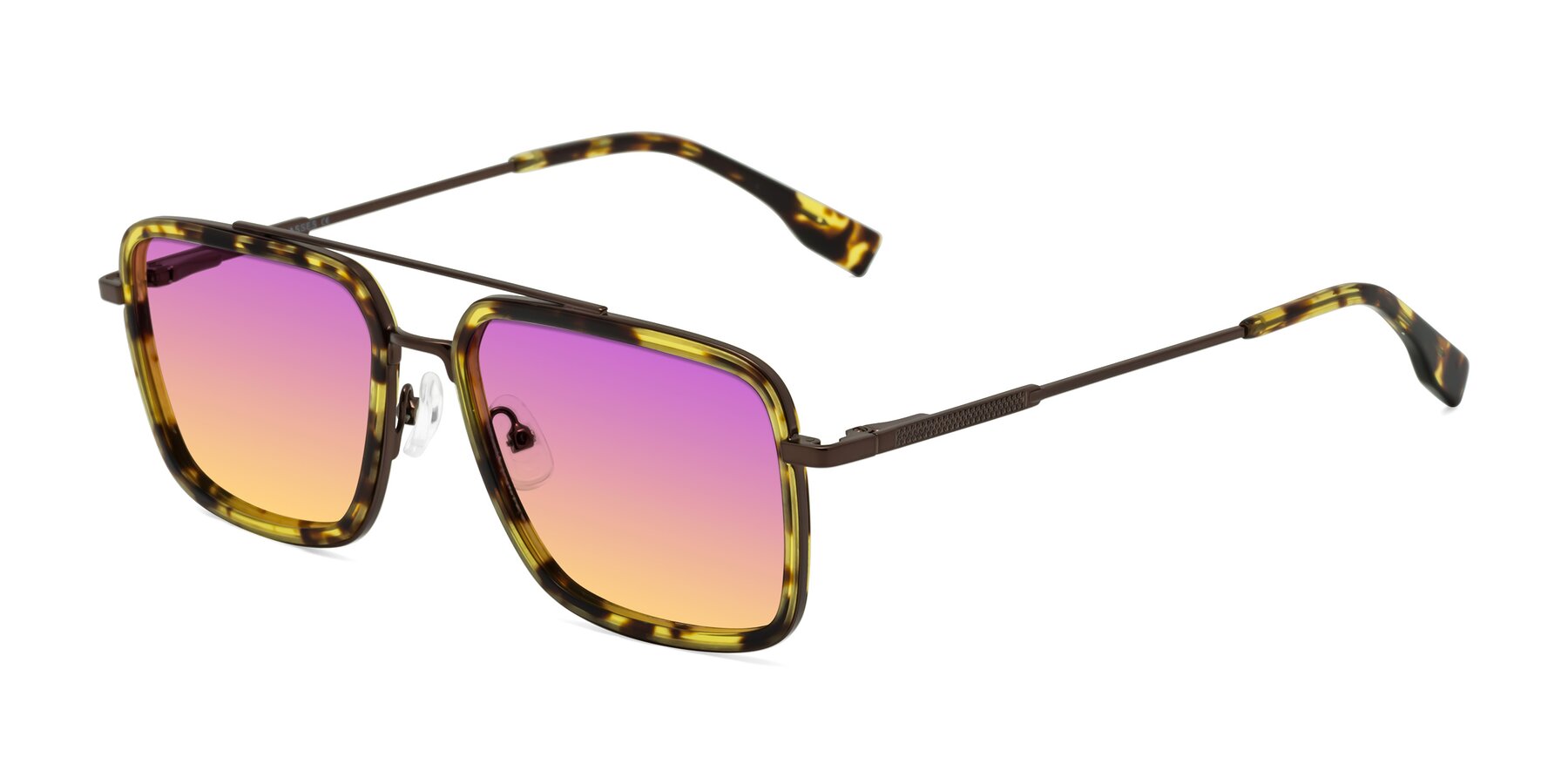 Angle of Tulip in Tortoise-Brown with Purple / Yellow Gradient Lenses