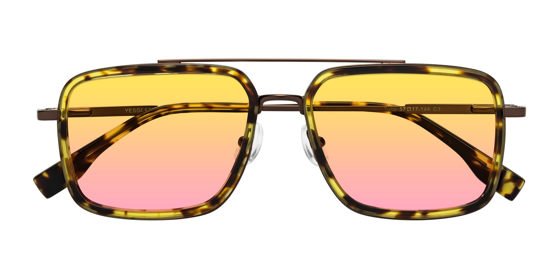 Folded Front of Tulip in Tortoise-Brown with Yellow / Pink Gradient Lenses