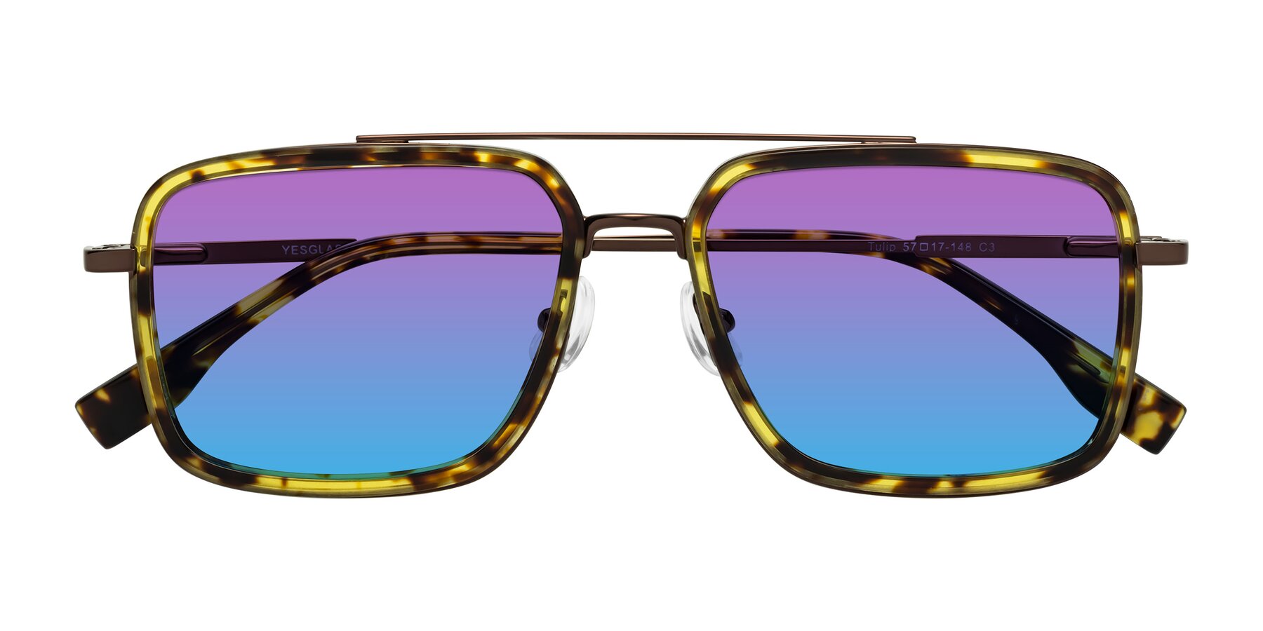 Folded Front of Tulip in Tortoise-Brown with Purple / Blue Gradient Lenses