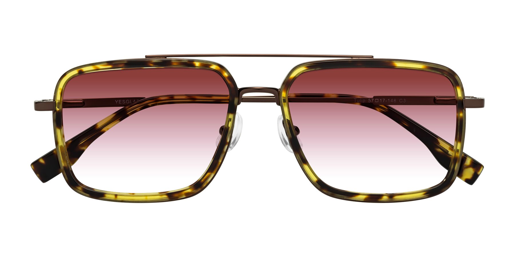 Folded Front of Tulip in Tortoise-Brown with Garnet Gradient Lenses